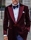 cheap Blazer&amp;Jacket-Men&#039;s Velvet Party Blazer Jacket Business Banquet Blazer Tailored Fit Solid Colored Single Breasted One-button Black Burgundy Green Blue 2024