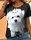 baratos T-Shirts de mulher-Mulheres Camiseta Gato 3D Imprimir Diário Final de semana Moda Engraçado Manga Curta Decote Redondo Preto Verão