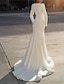 Χαμηλού Κόστους Νυφικά Φορέματα-Επίσημο Φορεματα για γαμο Τρομπέτα / Γοργόνα Λαιμόκοψη V Μακρυμάνικο Ουρά Σιφόν Νυφικά φορέματα Με Χάντρες Μονόχρωμη 2024
