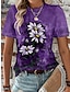 billige T-skjorter til kvinner-Dame T skjorte Blomstret Trykt mønster Daglig Helg Mote Kortermet Rund hals Blå Sommer
