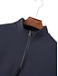 cheap Classic Polo-Men&#039;s Polo Shirt High Neck Outdoor Casual Lapel Quarter Zip Long Sleeve Fashion Basic Waves Solid / Plain Color Quarter Zip Spring &amp;  Fall Regular Fit Black White Dark Navy Blue Polo Shirt