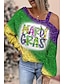 cheap Women&#039;s Blouses &amp; Shirts-Women&#039;s Shirt Blouse Mardi Gras Shirt Heart Carnival Casual Going out Print Light Green Long Sleeve Fashion One Shoulder Spring &amp;  Fall