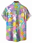 Недорогие мужские рубашки с рисунком-Кролик Яйцо На каждый день Муж. Рубашка На каждый день На выход выходные Лето Отложной Короткие рукава Синий, Лиловый, Зеленый S, M, L Эластичная ткань в 4 направлениях Рубашка Пасха