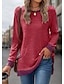 baratos Tops básicos de mulher-Camiseta Mulheres Preto Vermelho Azul Tecido Bolsos Casual Moda Decote Redondo Normal S