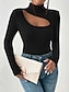 abordables Tops Basiques pour femmes-T shirt Tee Femme Noir Beige Plein Découpé du quotidien Mode Col Haut Mince S