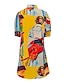 abordables robe décontractée imprimée-Robe chemise longue en satin à imprimé nature morte artistique