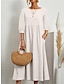 Χαμηλού Κόστους σχέδιο βαμβακερά &amp; λινά φορέματα-Γυναικεία Φόρεμα από βαμβακερό λινό Smock φόρεμα Μίντι φόρεμα Τσέπη Διακοσμητικό βολάν Μονόχρωμο Βασικό Διακοπές Στρογγυλή Ψηλή Λαιμόκοψη 3/4 Μήκος Μανικιού Καλοκαίρι Άνοιξη Μαύρο Λευκό