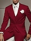 cheap Suits-Black White Satin Men&#039;s Prom Suits Wedding Party Silk Red Suits Solid Colored 3 Piece Tailored Fit Single Breasted One-button 2024