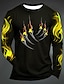 halpa Miesten 3D-T-paidat-karnevaali graafinen liekki tassu muotisuunnittelija rento miesten 3d-printti t-paita t-paita urheilu ulkoilu loma t-paita musta keltainen tummanvihreä pitkähihainen pyöreä kaula paita kevät&amp;amp;