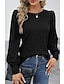 cheap Basic Women&#039;s Tops-Blouse Women&#039;s Black Pink Orange Solid / Plain Color Puff Sleeve Home Daily Fashion Round Neck Regular Fit S
