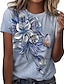halpa Naisten T-paidat-Naisten T-paita Kukka Perhonen Kausaliteetti Pyhäpäivä Painettu Sininen Lyhythihainen Muoti Pyöreä kaula-aukko Kesä