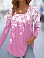 olcso Női pólók-Női Póló Virágos Hétköznapi Szabadság Nyomtatott Arcpír rózsaszín Hosszú ujj Divat Szögletes Tavasz &amp; Ősz