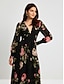 tanie drukowana sukienka na co dzień-Sukienka maxi z szyfonowym kwiatowym nadrukiem i wiązaniem w talii