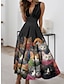 Χαμηλού Κόστους Print Φορέματα-Γυναικεία Καθημερινό φόρεμα Φόρεμα σε γραμμή Α Ζώο Γάτα Στάμπα Λαιμόκοψη V Μακρύ Φόρεμα Μάξι Φόρεμα Ημερομηνία Διακοπές Αμάνικο Καλοκαίρι Άνοιξη