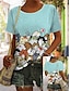 billiga T-shirts för damer-Dam T-shirt Katt 3D Dagligen Helgen Mönster Ljusbrun Kortärmad Mode Rolig Rund hals Vår &amp; sommar