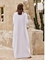 Χαμηλού Κόστους απλά φορέματα-Γυναικεία Λευκό φόρεμα Μακρύ Φόρεμα Μάξι Φόρεμα Λινό Τσέπη Διακοπές Παραλία Μάξι Βασικό Στρογγυλή Ψηλή Λαιμόκοψη Μακρυμάνικο Λευκό Χρώμα