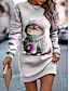 cheap Print Sweatshirt &amp; Hoodie Dresses-Women&#039;s Sweatshirt Dress Casual Dress Mini Dress Active Fashion Outdoor Going out Weekend Crew Neck Print Cat Loose Fit White Pink Blue S M L XL XXL