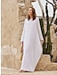 voordelige effen jurken-Dames Witte jurk Lange jurk maxi-jurk Linnen Zak Vakantie Strand Maxi Basic Strakke ronde hals Lange mouw Wit Kleur