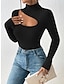 abordables Tops básicos de mujer-Camiseta Mujer Negro Beige Plano Cortado Diario Moda Cuello Alto Delgado S
