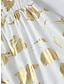 זול הדפס שמלת קז&#039;ואל-שמלת מידי עם צווארון V בהדפס פרחוני נייר זהב שיפון