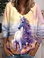 voordelige Dameshoodies &amp; sweatshirts-Dames T-shirt dier Kat Dagelijks Weekend Afdrukken Geel Lange mouw Modieus Grappig V-hals Lente &amp; Herfst