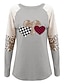 abordables Camisetas de mujer-Mujer Camiseta Algodón Corazón Leopardo Plaid Casual Noche Estampado Negro Manga Larga Moda Escote Redondo Primavera &amp; Otoño