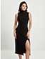 billiga festklänning-ärmlös midi-festklänning med hög hals, svart klänning