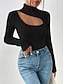abordables Tops Basiques pour femmes-T shirt Tee Femme Noir Beige Plein Découpé du quotidien Mode Col Haut Mince S