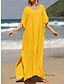 preiswerte schlichte Kleider-Damen Weißes Kleid kleid lang Gespleisst Verabredung Urlaub Strand Maxi Basic V Ausschnitt Halbe Ärmel Schwarz Weiß Gelb Farbe