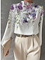 cheap Women&#039;s Blouses &amp; Shirts-Women&#039;s Shirt Blouse Floral Butterfly Print Work Fashion Long Sleeve Round Neck Royal Blue Spring &amp;  Fall