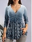 billige Bluser og trøjer til kvinder-Dame T-shirt Grafisk Pæn tunika Trykt mønster Daglig Weekend Mode Langærmet V-hals Blå Forår &amp; Vinter
