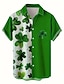billiga Hawaiiskjorta för män-st.patrick&#039;s day fyrklöver avslappnad herrskjorta dagligen gå ut helg sommar turndown korta ärmar armygrön, mintgrön, mörkgrön s, m, l 4-vägs stretchtyg skjorta st.