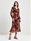 cheap Print Casual Dress-Chiffon Floral Print Adjustable Waist Maxi Dress
