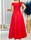 Χαμηλού Κόστους Πάρτι Φορέματα-Γυναικεία Φόρεμα χορού Φόρεμα για πάρτυ κόκκινο φόρεμα Με Βολάν Λαιμόκοψη V Κοντομάνικο Διακοπές Κομψό Επίσημο Μαύρο Λευκό Καλοκαίρι Άνοιξη