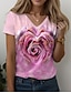 abordables Camisetas de mujer-Mujer Camiseta Corazón Rosa Floral Estampado Fin de semana Moda Manga Larga Escote en Pico Rosa Primavera &amp; Otoño
