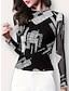 cheap Basic Women&#039;s Tops-Shirt Blouse Women&#039;s Black Graphic Print Casual Fashion Round Neck Regular Fit M