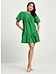 billige uformell kjole-kvinners bomull knelengde kjole grønn casual puff sleeve crew neck sommer