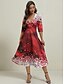 cheap Party Dresses-Women&#039;s Party Dress Cocktail Dress Wedding Guest Dress Polyester Pocket Print Deep V 3/4 Length Sleeve Ombre Midi Dress Christmas Wedding Guest Wine Rusty Red Spring Fall