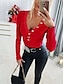 Недорогие Базовые плечевые изделия для женщин-Блуза Жен. Черный Красный Полотняное плетение Пэчворк Повседневные Нейтральный Мода V-образный вырез Тонкие S