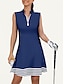halpa Suunnittelijan kokoelma-Naisten golf mekko Laivaston sininen Hihaton Aurinkovoide Tennis asu Raita Naisten Golfasut Vaatteet Asut Vaatteet