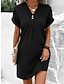 olcso sima ruhák-Női hétköznapi ruha Mini ruha Gomb Randi Alap V-alakú Rövid ujjú Ezüst Fekete Fehér Szín