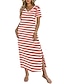 Χαμηλού Κόστους Print Φορέματα-Γυναικεία Καθημερινό φόρεμα Κοντομάνικο φόρεμα Σκίσιμο Στάμπα Λαιμόκοψη V Μακρύ Φόρεμα Μάξι Φόρεμα Διακοπές Κοντομάνικο Καλοκαίρι