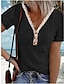 Χαμηλού Κόστους Βασικές Γυναικείες Μπλούζες-Δαντελένιο πουκάμισο Μπλουζάκι Γυναικεία Γκρίζο Συμπαγές Χρώμα Κουμπί Δαντέλες Δρόμος Καθημερινά Μοντέρνα Λαιμόκοψη V Τ