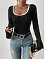 preiswerte Basic-Damenoberteile-T Shirt Damen Schwarz Beige Glatt Täglich Modisch U-Ausschnitt Schlank S