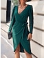 olcso Buliruhák-Női Party ruha Koktélruha Zöld ruha Fűzős Fodrozott V-alakú Hosszú ujj Midi ruha Karácsony Születésnap Lóhere Tavasz Tél