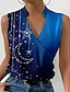 ieftine Bluze &amp; Camisole Damă-Pentru femei Bluză Galaxie Imprimeu Casual Modă Fără manșon În V Negru Vară