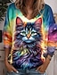 voordelige Dameshoodies &amp; sweatshirts-Dames T-shirt dier Kat Dagelijks Weekend Afdrukken Geel Lange mouw Modieus Grappig V-hals Lente &amp; Herfst