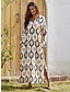 cheap Print Casual Dress-Satin Geometric Print Notch Lapel Maxi Shirt Dress