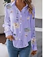 billige Bluser og trøjer til kvinder-Dame Skjorte Bluse Blomstret Afslappet Ferie Knap Trykt mønster Hvid Langærmet Mode Krave Forår &amp; Vinter