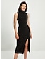billiga festklänning-ärmlös midi-festklänning med hög hals, svart klänning